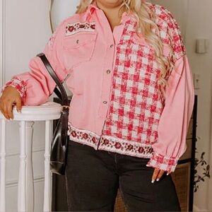 BiBi Pink Plaid SWEET PERSPECTIVE COLOR BLOCK JACKET